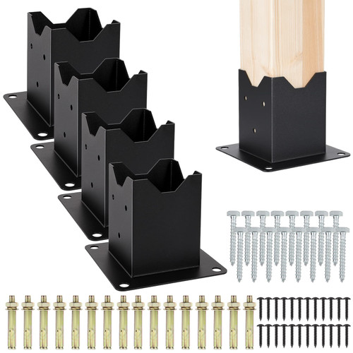 4x4 Post Base, 4 Pack 13GA Steel Anchor Support, Heavy Duty Steel Deck Post Base Internal Size 3.58" x 3.58", Wood Fence Post Base for Deck Porch Handrail Railing Support