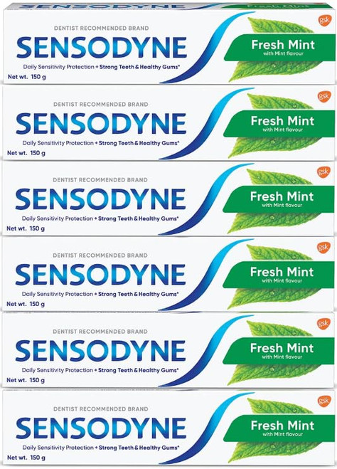 Sensodyne Sensitive Toothpaste, Fresh Mint Triple Cleaning Action, 150 g (5.29oz) Pack of 6 Sensodyne Sensitive Toothpaste, Fresh Mint Triple Cleaning Action, 150 g (5.29oz) Pack of 6