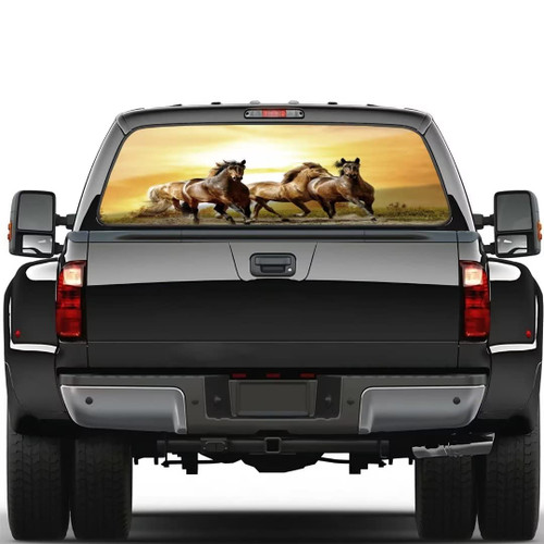 YOURKEY Horses Running in Sunset Rear Window Graphic Decals for Truck SUV Van Pickup,Perforated Universal See Through Back Window Decal,Car Rear Window Decal Stickers,Size 66''x20''