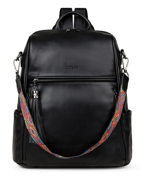 FADEON Leather Backpack Purse for Women Designer Travel Backpack Purses PU Fashion Ladies Shoulder Bag with Tassel Black