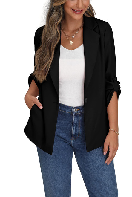 GRECERELLE Womens Blazers Long Sleeve Lapel Open Front Jacket with Pockets for Casual Work Office(14, Black) GRECERELLE Womens Blazers Long Sleeve Lapel Open Front Jacket with Pockets for Casual Work Office(14, Black)