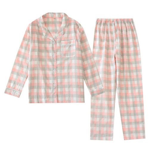 ASO-SLING Women Loungewear Sets Cotton Jersey Plaid Nighties Button Down Long Sleeve Pajamas Cozy Fall Winter Sleepwear Pink
