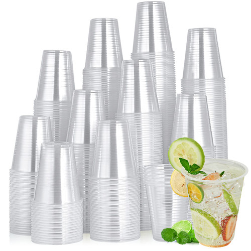 Turbo Bee 480 Pack 12oz Clear Plastic Cups,Disposable Drinking Cups,Transparent Hot and Cold Drink Container for Water, Juice, Soda, Milk