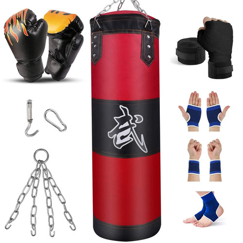 Prorobust Heavy Punching Bag for Man Women & Kids, Unfilled Boxing Bag Set with Punching Gloves, Chain, Ceiling Hook for MMA, Kickboxing, Muay Thai, Karate, Taekwondo (3.3ft, Red)