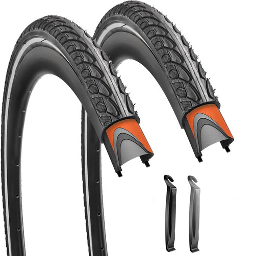 2 Pack 700X35C Road Bike Tires with 2 Levers Reflective Strip Bicycle Tires for Commuter City Pavement Surface