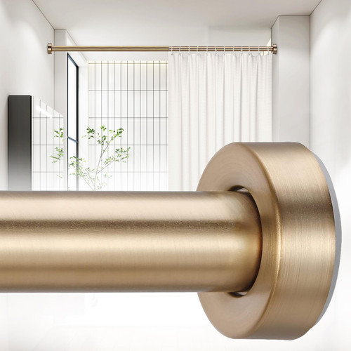 YNL Tension Shower Curtain Rod- No Drill, Never Rust, Non-Slip Spring Tension Rods for Bathroom, 45-80 inches, Stainless Steel, Warm Gold