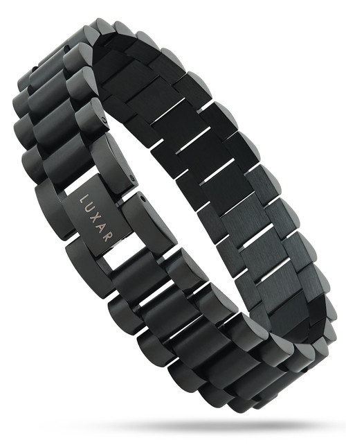 LUXAR Men's Stainless Steel Cylinder Link Bracelet | Solid Steel Adjustable Bracelet Designed for Men | Explore The World of Luxar [Brushed Black]