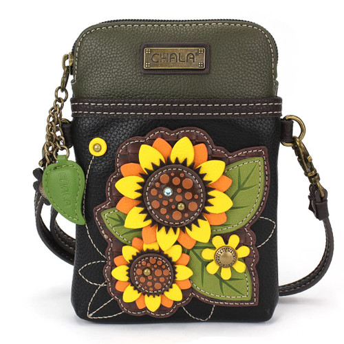 Chala Crossbody Cell Phone Purse-Women Canvas Multicolor Handbag with Adjustable Strap - Sunflower Group - black
