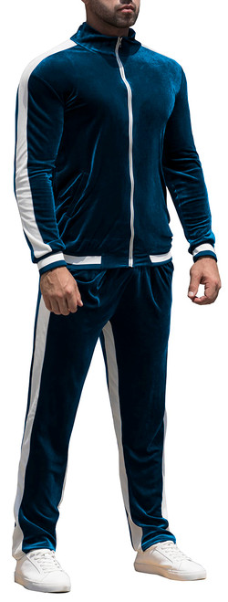 RPOVIG Velour Tracksuit Sweatsuit Velvet:Men's Jogging track suit 2 Pieces Set Zip Up Sweatshirts Jacket Pants With Pockets Blue
