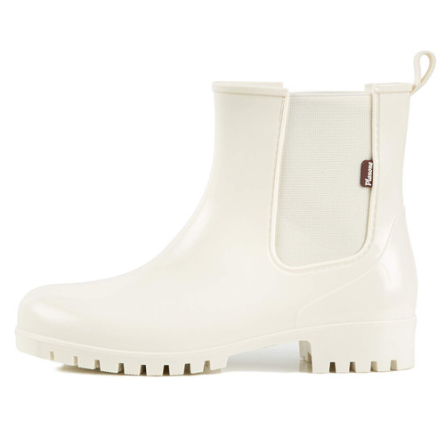 Planone Short rain Boots for Women and Waterproof size 7 Cream white Garden Shoes?Anti-Slipping White Chelsea Rainboots for Ladies with Comfortable Insoles?Stylish Light Ankle rain Shoes and Outdoor Work Shoes