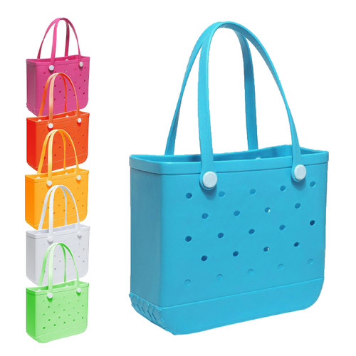 PoVwlty Large Rubber Beach Bag for Men & Women, Large Capacity Travel Bag Beach Tote Bag for the Beach Boat Pool (Lake Blue, Medium)