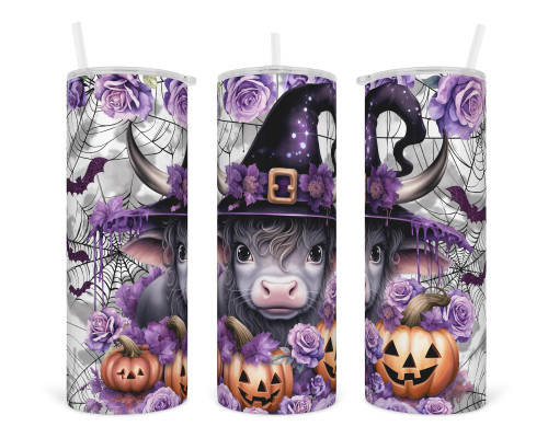 Highland Cow Witch 20 oz insulated tumbler, skinny Tumbler with lid and Straw, travel mug, Insulated Coffee Tumbler, Stainless Steel
