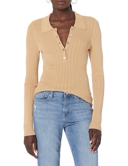 The Drop Women's Dara Slim-Fitted Variegated Rib Polo Sweater, Curds & Whey, XXL, Plus Size