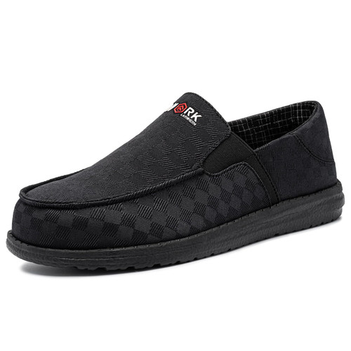 LARNMERN Slip On Steel Toe Shoes Loafers Men Lightweight Walking Sneakers Steel Toe Loafers(8.5 Men, Black Plaid)