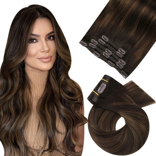 Moresoo Clip in Hair Extensions Balayage Remy Hair Extensions Clip in Human Hair Darkest Brown Mixed Chestnut Brown Double Weft Ombre Hair Extensions Real Human Hair Clip ins 14Inch 70g 5pcs Moresoo Clip in Hair Extensions Balayage Remy Hair Extensions Clip in Human Hair Darkest Brown Mixed Chestnut Brown Double Weft Ombre Hair Extensions Real Human Hair Clip ins 14Inch 70g 5pcs