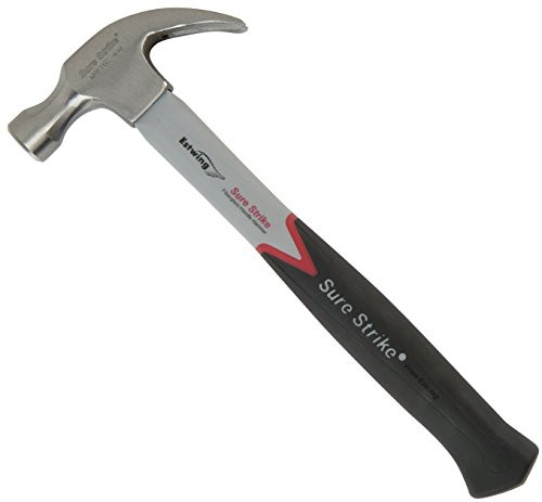 Estwing Sure Strike Hammer - 16 oz Curved Claw  with Fiberglass Handle & No-Slip Cushion Grip - MRF16C