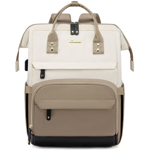 LOVEVOOK Laptop Backpack Purse for Women, Nurse Work Business Travel Backpack Bag, Wide Open Backpack, Lightweight Water Resistent Daypack with USB Charging Port, 17.3 inch, Beige-Khaki-Black