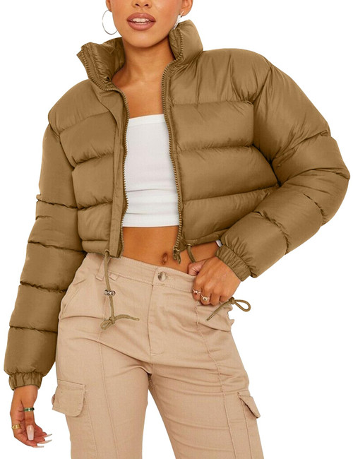 PEHMEA Women Cropped Puffer Jacket Winter Zip Up Short Padded Down Coat(Khaki-L) PEHMEA Women Cropped Puffer Jacket Winter Zip Up Short Padded Down Coat(Khaki-L)
