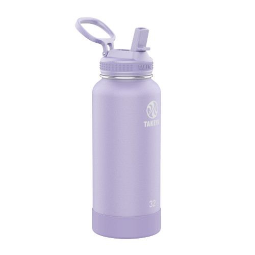 Takeya Actives Insulated Stainless Steel Water Bottle with Straw Lid, 32 Ounce, Lavender Field