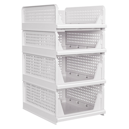 CTSNSLH 4PACK Folding Closet Organizers Storage Box, Stackable Plastic Storage Basket, Storage Bins 4 Pack-Drawer Shelf Storage Container for Wardrobe Cupboard Kitchen Bathroom Office-2S2L