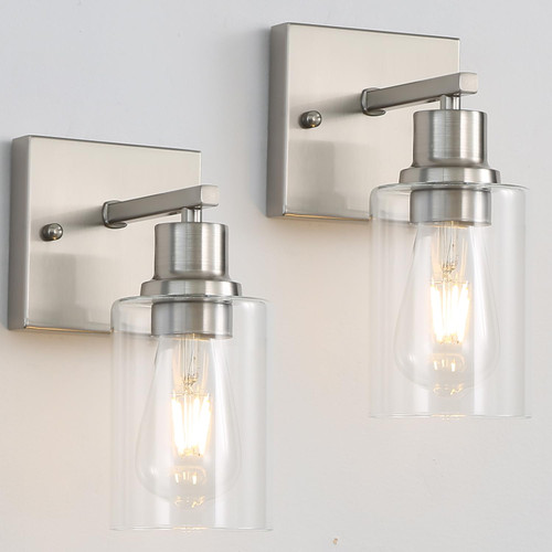Jodauirt Bathroom Light fixtures Set of 2, Brushed Nickel Vanity Lights with Glass Shade, Farmhouse Modern Wall sconces for Mirror,Bedroom,Living Room Jodauirt Bathroom Light fixtures Set of 2, Brushed Nickel Vanity Lights with Glass Shade, Farmhouse Modern Wall sconces for Mirror,Bedroom,Living Room