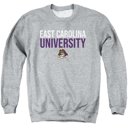 ECU East Carolina University Official Stacked Unisex Adult Crewneck Sweatshirt ,Athletic Heather, Medium, CLCECU204-AS-2