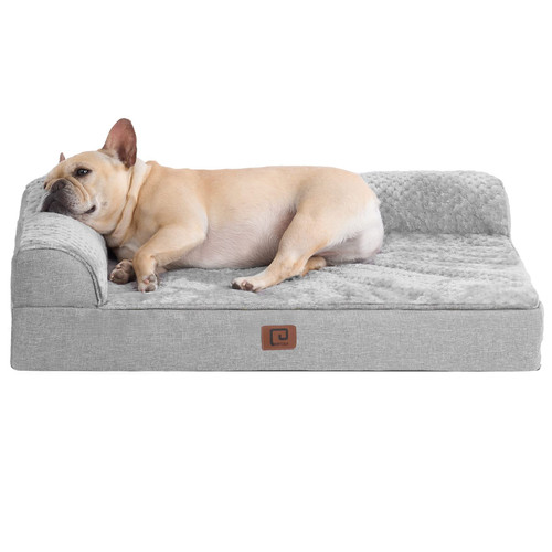 EHEYCIGA Memory Foam Orthopedic Dog Bed for Medium Dogs, Waterproof Medium Dog beds with Washable Removable Cover, Dog Sofa Bed, L Shaped Pet Bed with Waterproof Lining and Nonskid Bottom, Grey