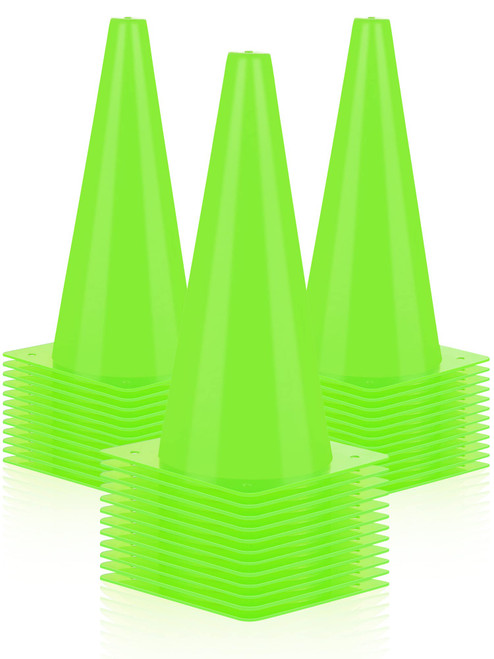 24 Pieces Traffic Cones, 12 Inches Cone Markers, Plastic Construction Safety Cones for Parking, Sports Training, Construction Caution, Road Traffic Cones Outdoor Activity Practice (Green)