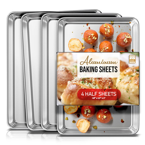 Eatex Aluminum Baking Sheet Set, 4 Pack Cookie Sheet Set, Steel Baking Pan Set, Warp Resistant Cookie Sheets for Baking Nonstick Set, Half Sheet Baking Pans Set, Baking Sheets for Oven, Half Sheet Pan