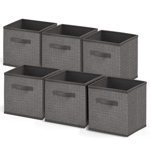 Nestl Cube Storage Bins, Foldable 6 Cube Storage Organizer Bins, Fabric Storage Cubes, Storage Basket with Handles, Grey Closet Storage Bins, 11-Inch Cube Storage Bins for Bedroom, Playroom and More