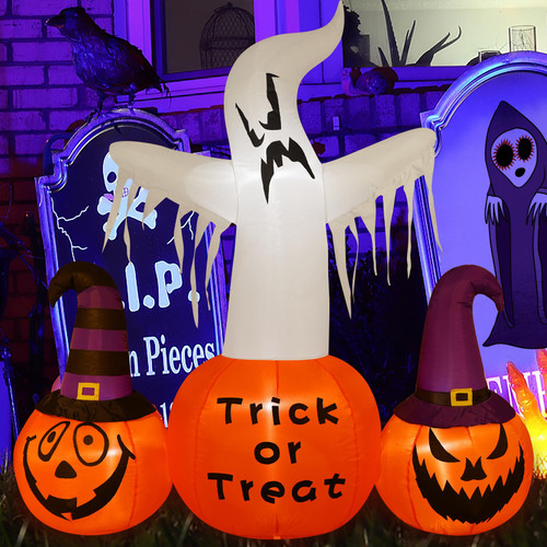 6FT Halloween Inflatables Outdoor Decorations Inflatable Pumpkin and Ghost Outside with Built-in Led Light Yard Inflatables for Garden Lawn Decor