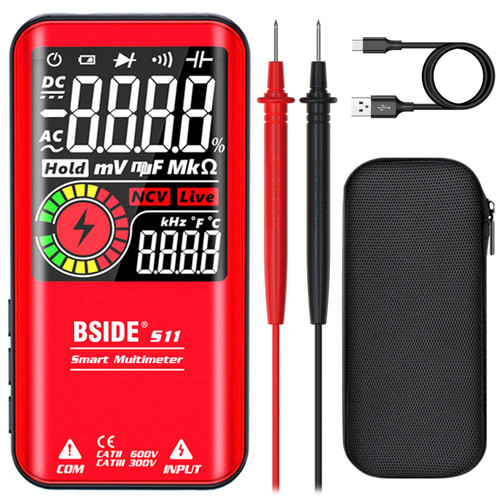 BSIDE Color LCD Digital Multimeter 3 Results Display 9999 Counts Auto-Ranging Ohmmeter, Rechargeable with Smart Mode, Capacitance Ohm Frequency Diode Duty Cycle Live Check Voltage Tester