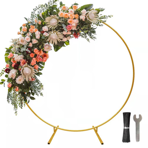 Wedding Arches for Ceremony Wedding Arch 6.6ft Circle Backdrop Stand Round Backdrop Stand Balloon Arch Stand Circle Balloon Arch Frame Round Balloon Arch Frame for Party Decoration (8.2ft Gold)