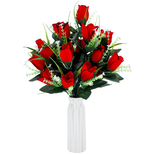 Artificial Cemetery Flowers 36 Head Red Roses Grave Flowers for Cemetery Funeral Flowers Beautiful Arrangements for Headstones Memorial Flowers Bouquet for Christmas Outdoor Decorations, Lasting Color