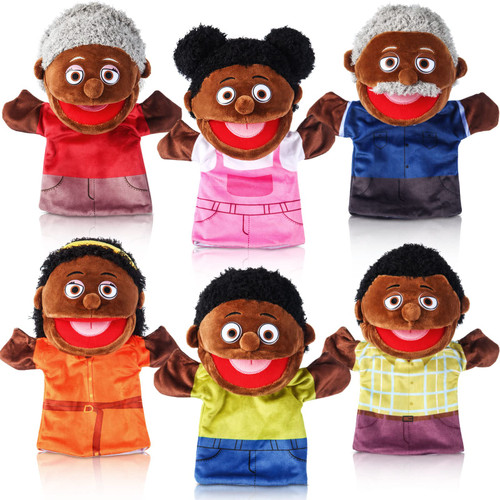 6 Pcs Family Hand Puppets 12 Inch Grandparents, Mom & Dad, Brother & Sister Plush Hand Puppet Toys Role-Play Toy Puppets for Kids Storytelling Imaginative Pretend Play Teaching Preschool(6 Family B)