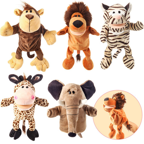 Animal Hand Puppets 10-13 Inch Giant Plush Safari Jungle Animals Hand Puppet Toys Role-Play Toy Puppets for Kids Storytelling Imaginative Pretend Play Teaching Preschool(Safari Jungle Animal)