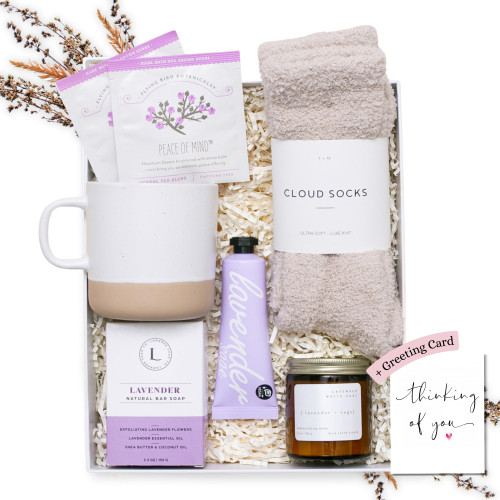 Unboxme Lavender Spa Gift Box For Women, Care Package For Her, Thinking Of You, Sympathy, Birthday Gift, Self-care Relaxation Gift, Get Well Soon Gift, Spa Gift Basket ("Thinking Of You" Card)