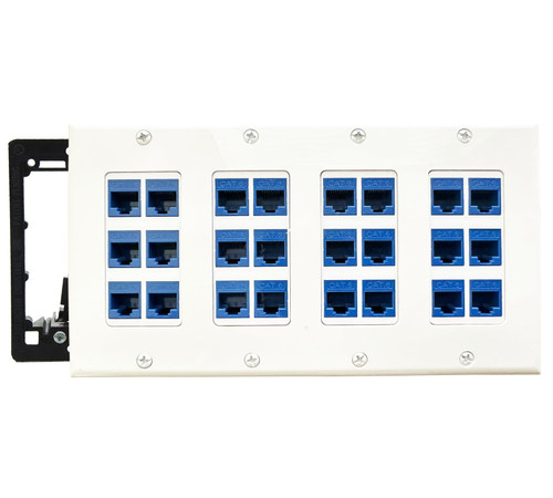 diyTech Ethernet Wall Plate - 24 Port RJ45 Cat6 Ethernet Wall Outlet, Female to Female Cat6 Wall Jack Keystone, Ethernet Plug in Wall Outlet, for Network Outlet Setup - White (24 Port)