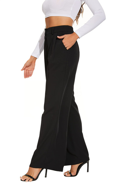 FUNYYZO Women's Wide Leg Pants High Elastic Waisted in The Back Business Work Trousers Long Straight Suit Pants