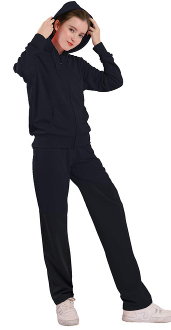 2 Piece Outfits Women's Tracksuit Sets Sweatsuit Hoodie and Sweat Pants Jogging Solid Zip Up Active Jogger Track Suit Black Medium