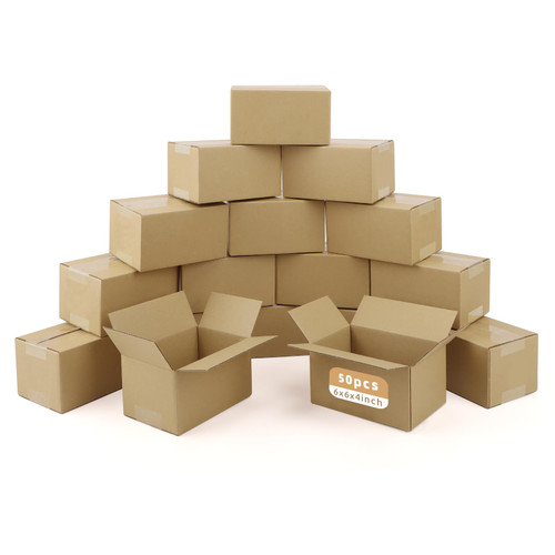 AOBOPLE 6x6x4 Shipping Boxes 50 Pack Corrugated Cardboard Boxes for Small Business 3 Layers Corrugated Box for Mailing Packing Gifts