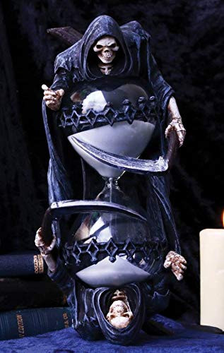 Ebros Gift 7.75" Tall Soul Harvester Time Waits for No Man Gothic Grim Reaper with Scythe Sand Timer Statue by Anne Stokes Macabre Ossuary Hell Skeletons Sandtimer Desktop Shelf Decorative Figurine