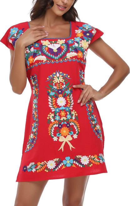 YZXDORWJ Women Mexican Embroidered Dress Short Sleeve (XXL, 629R)