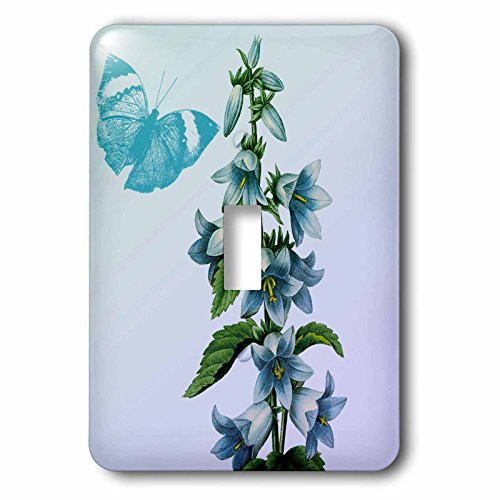 3dRose LSP_99205_1"Vintage Blue Butterfly and Flowers Single Toggle Switch, Multicolor