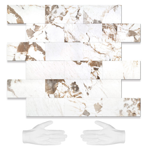 STICKGOO 10 Sheets Peel and Stick Backsplash, Aluminum Composite 3D Wall Panel, Belgium White Subway Tile Stickers for Kitchen and Bathroom