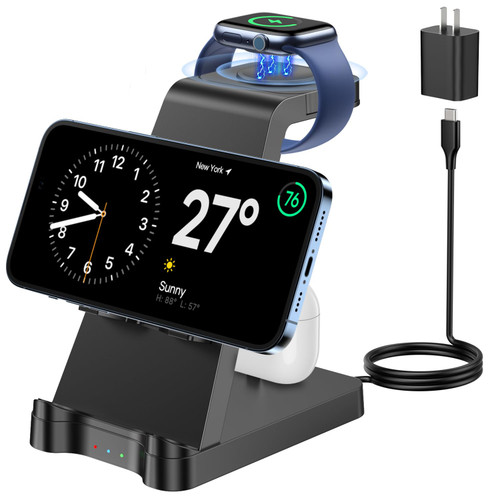 3 in 1 Charging Station for Apple Products - Wireless Charging Station for Multiple Devices - Phone and Watch Charger Stand for iPhone 15/14/13/12/11 Series, iWatch Series 1-9/Ultra, AirPods