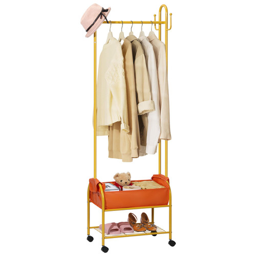 Garment Rack on Wheels, Heavy Duty Clothing Rack with Storage Shelves Metal Rolling Clothes Organizer Freestanding Hanger For Hanging Clothes, Gold Garment Rack on Wheels, Heavy Duty Clothing Rack with Storage Shelves Metal Rolling Clothes Organizer Freestanding Hanger For Hanging Clothes, Gold