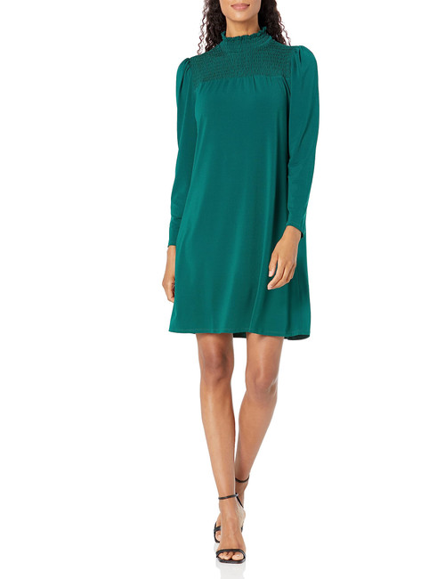 Adrianna Papell Women's Smocked Neck and Yoke Dress, Evergreen