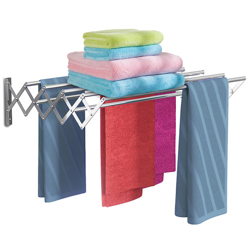 Estleys Wall Mounted Clothes Drying Rack, Accordion Retractable Drying Rack, Folding Stainless Steel Towel Rack, Laundry Drying Rack with 7 Rods, 120 lbs Large Capacity(31.5 inches)