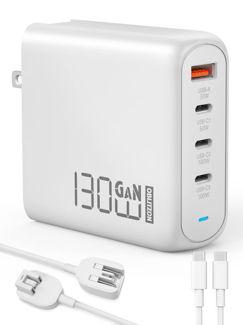130W USB C Wall Charger, GaN PD Fast Charger, PD 100W+QC 30W, 4-Port USB C Charging Station, PPS Type C Laptop Foldable Power Adapter for MacBook Pro/Air, iPad, iPhone 14, Samsung, Lenovo, HP, Dell